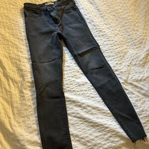 Madewell Black/Grey Skinny Jeans with Frayed Hem